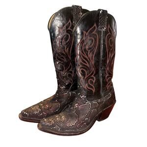 James Montague Nocona Black & Red Snakeskin Western Cowboy Boots